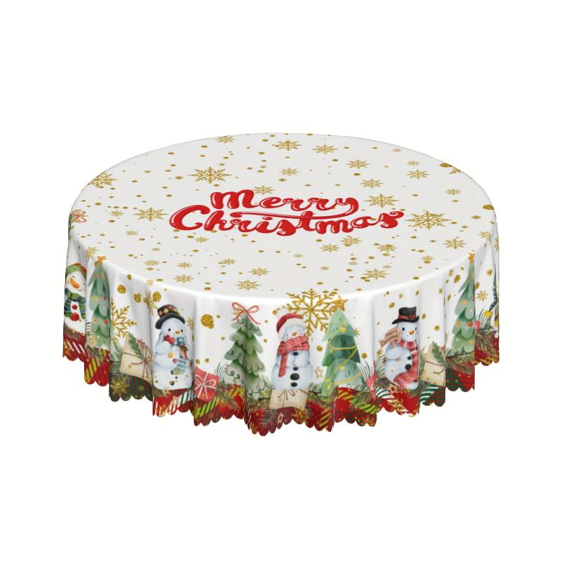 Polyester Tablecloth Merry Christmas Table Cover Snowman Pattern Table Cover