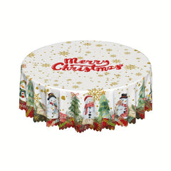 Polyester Tablecloth Merry Christmas Table Cover Snowman Pattern Table Cover