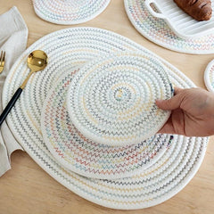 4pcs Round Placemats Cotton Rope Woven Placemat Heat Insulation Pad
