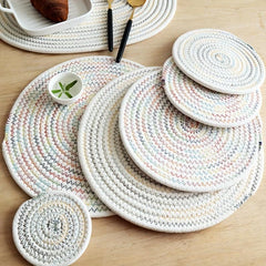 4pcs Round Placemats Cotton Rope Woven Placemat Heat Insulation Pad