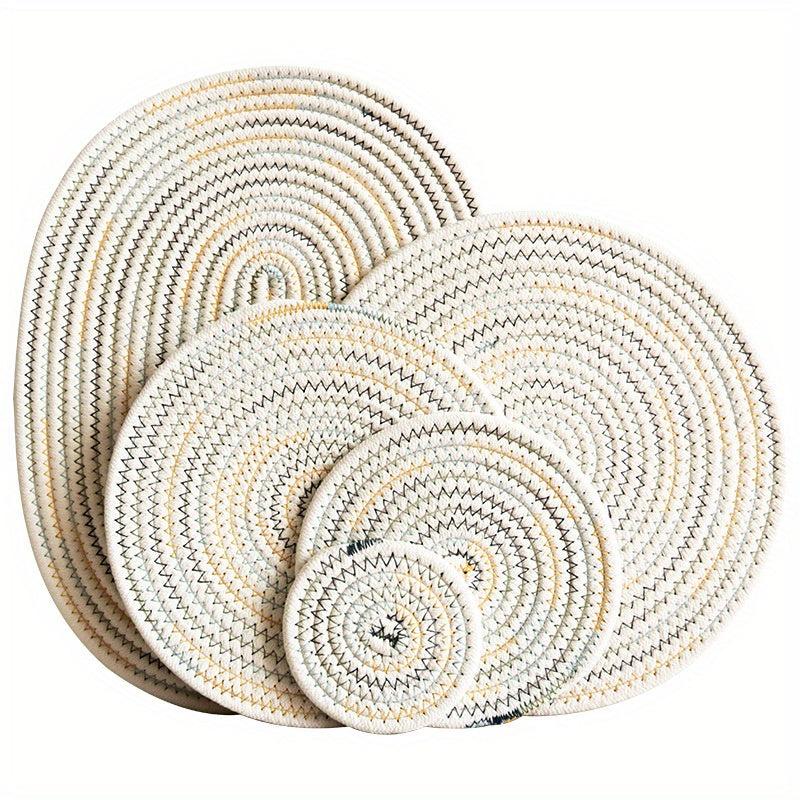 4pcs Round Placemats Cotton Rope Woven Placemat Heat Insulation Pad