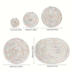 4pcs Round Placemats Cotton Rope Woven Placemat Heat Insulation Pad