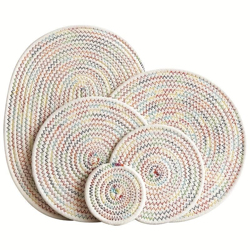 4pcs Round Placemats Cotton Rope Woven Placemat Heat Insulation Pad