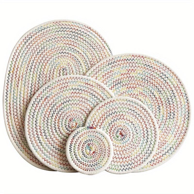 4pcs Round Placemats Cotton Rope Woven Placemat Heat Insulation Pad