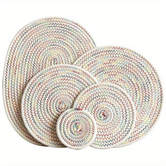 4pcs Round Placemats Cotton Rope Woven Placemat Heat Insulation Pad