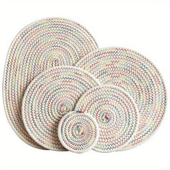 4pcs Round Placemats Cotton Rope Woven Placemat Heat Insulation Pad