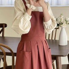 Large Cotton Apron with Pocket for Kitchen Baking Anti-Splash Floral Art