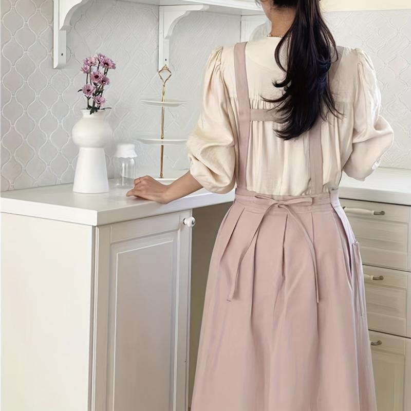 Large Cotton Apron with Pocket for Kitchen Baking Anti-Splash Floral Art