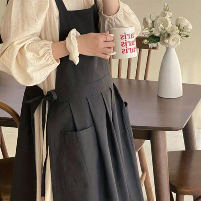 Large Cotton Apron with Pocket for Kitchen Baking Anti-Splash Floral Art