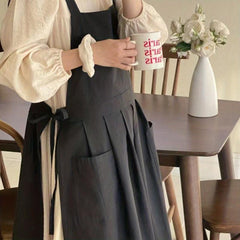 Large Cotton Apron with Pocket for Kitchen Baking Anti-Splash Floral Art