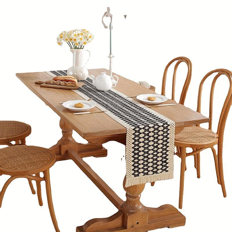1pc Cotton Table Runners Jacquard Table Cover Contrast Long Strip Table