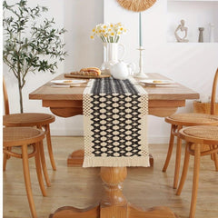 1pc Cotton Table Runners Jacquard Table Cover Contrast Long Strip Table
