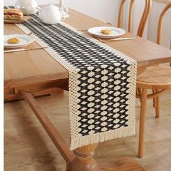 1pc Cotton Table Runners Jacquard Table Cover Contrast Long Strip Table
