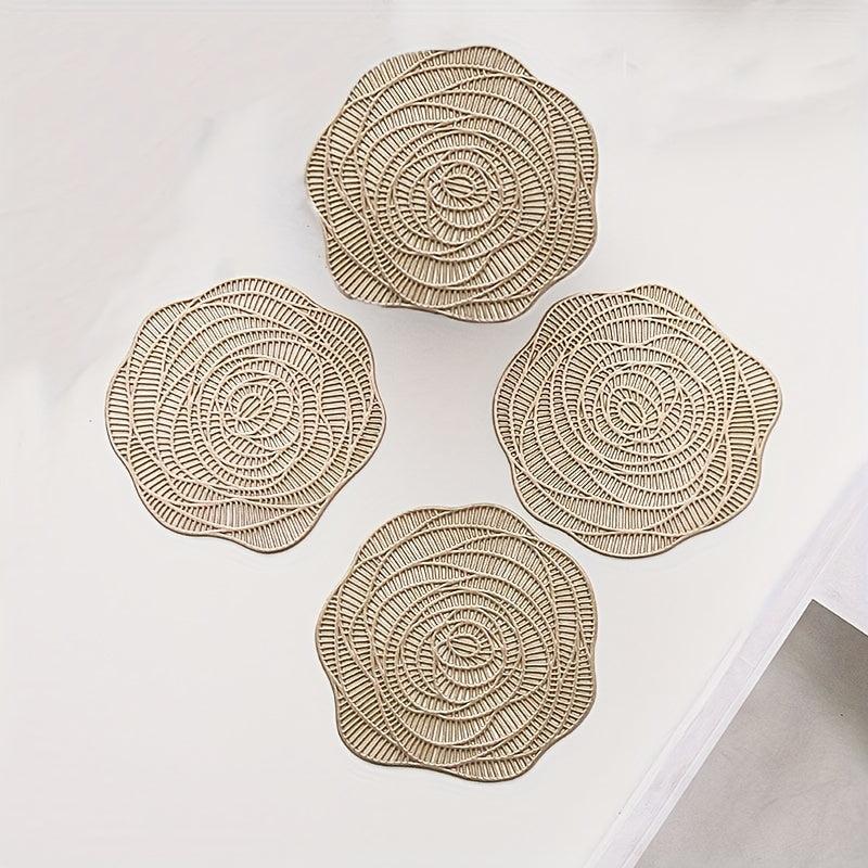 2pcs PVC Rose Flower Placemats Reusable Anti-slip Table Mats