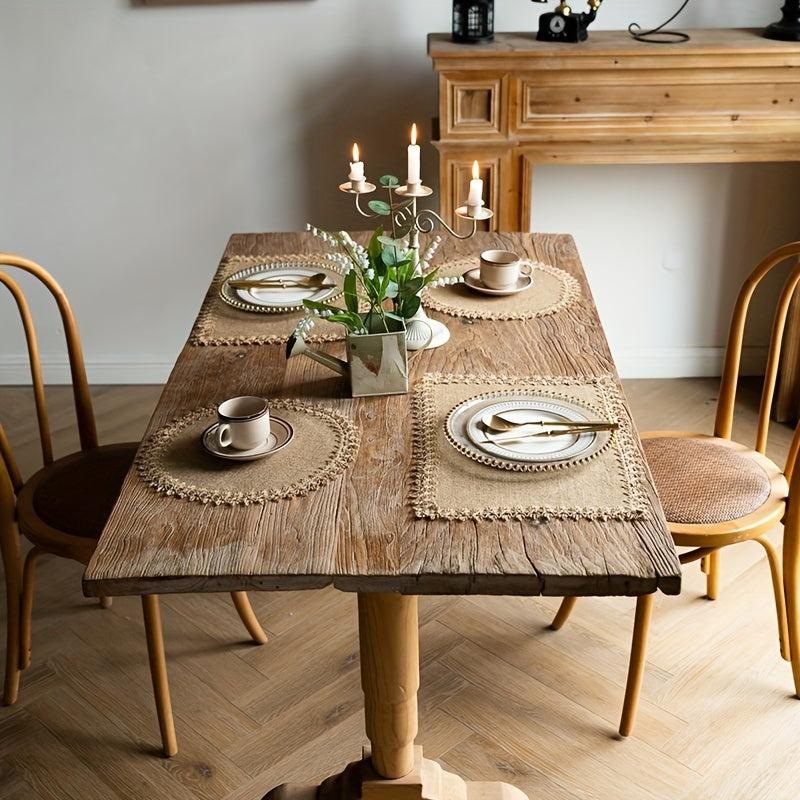 4pcs Jute Macrame Placemat Antiskid Boho Table Mat Indoor Outdoor Decor