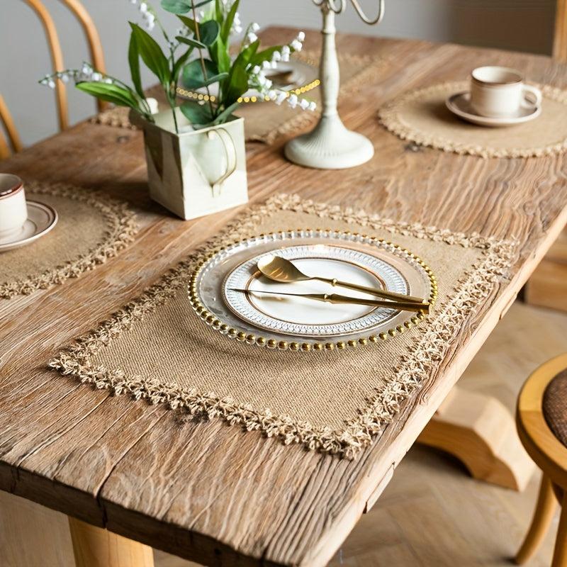 4pcs Jute Macrame Placemat Antiskid Boho Table Mat Indoor Outdoor Decor