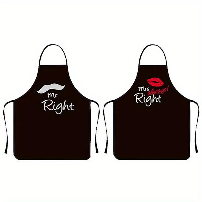 Mr Right Mrs Always Right Bibs Cooking Aprons BBQ Drawing Couples Men Women