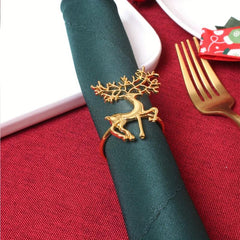 Golden Deer Napkin Rings Cast Iron Polished Metal Christmas Decor