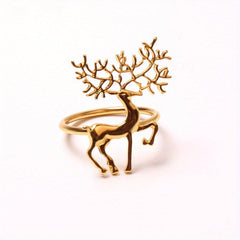 Golden Deer Napkin Rings Cast Iron Polished Metal Christmas Decor