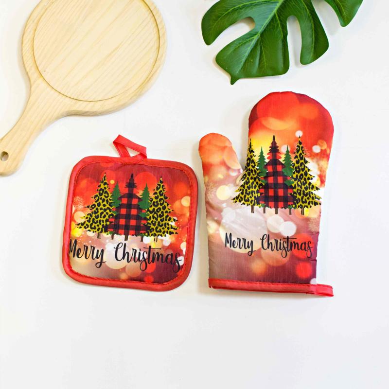 2pcs Colorful Printed Oven Mitts Heat Resistant Microwave Gloves