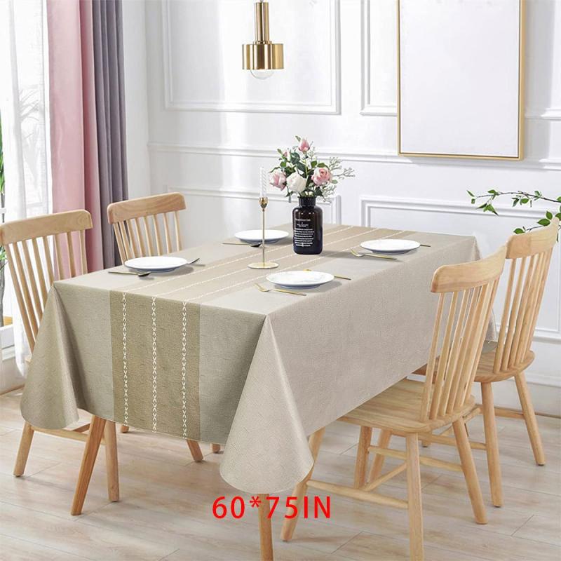 Waterproof PVC Tablecloth Brown Striped Tablecloth