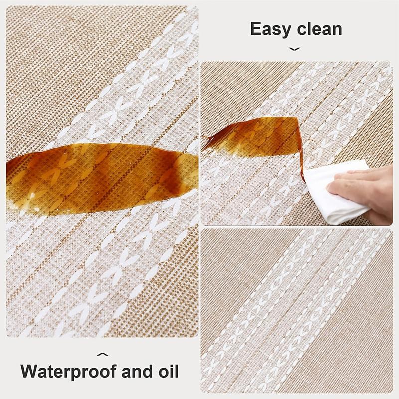 Waterproof PVC Tablecloth Brown Striped Tablecloth
