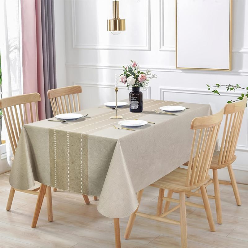 Waterproof PVC Tablecloth Brown Striped Tablecloth