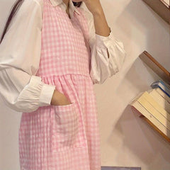 Retro Plaid Dress Style Apron With Pockets Adjustable Stain Resistant Vest Apron