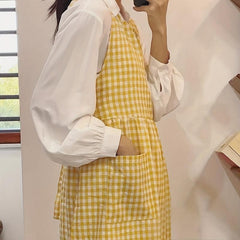 Retro Plaid Dress Style Apron With Pockets Adjustable Stain Resistant Vest Apron