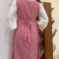 Retro Plaid Dress Style Apron With Pockets Adjustable Stain Resistant Vest Apron