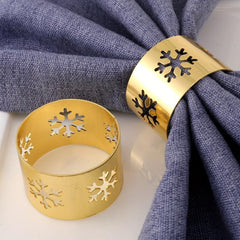 6pcs Snowflake Napkin Rings Cast Iron Polished Metal Carved Hollow