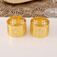 6pcs Snowflake Napkin Rings Cast Iron Polished Metal Carved Hollow