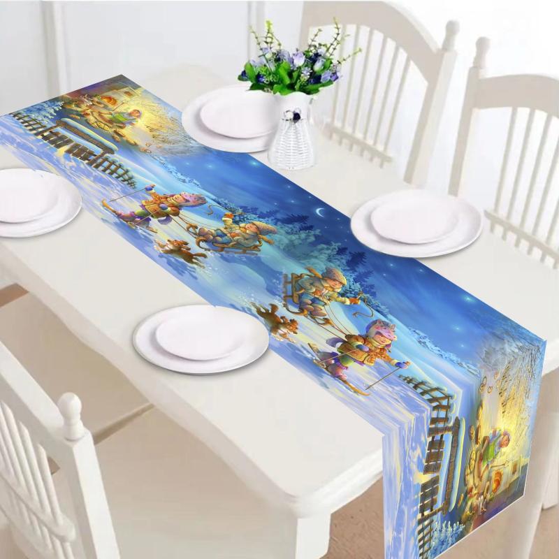 Polyester Merry Christmas Table Runner Winter Xmas Seasonal Table Cover
