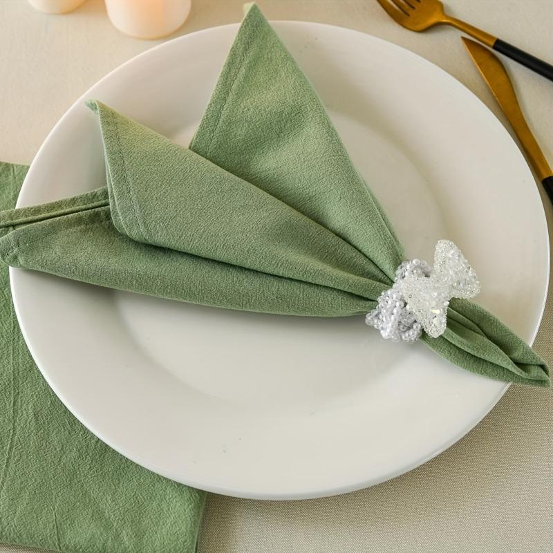 6pcs Green Embossed Cotton Napkins for Home and Restaurant