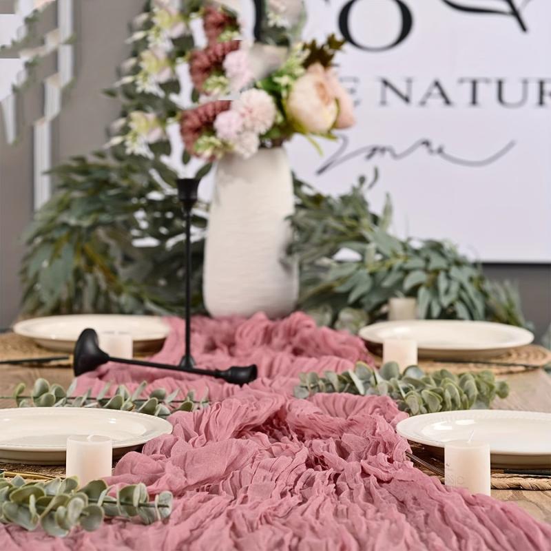 Pink Boho Style Cheesecloth Table Runner for Events