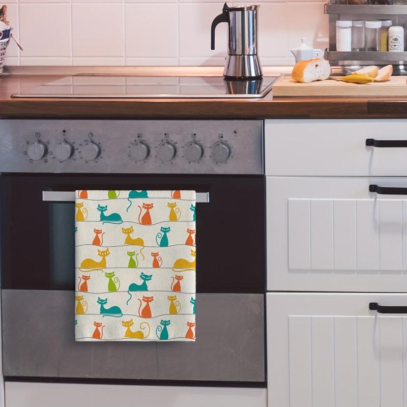 2pcs Cat Pattern Hand Towels Microfiber Absorbent Cleaning Pad