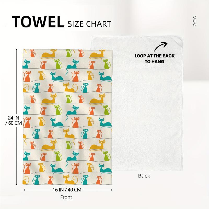 2pcs Cat Pattern Hand Towels Microfiber Absorbent Cleaning Pad