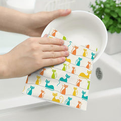 2pcs Cat Pattern Hand Towels Microfiber Absorbent Cleaning Pad