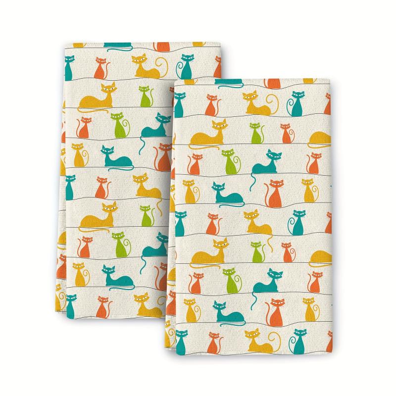 2pcs Cat Pattern Hand Towels Microfiber Absorbent Cleaning Pad