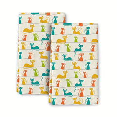 2pcs Cat Pattern Hand Towels Microfiber Absorbent Cleaning Pad