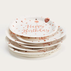 25pcs Happy Birthday Tableware Rose Golden Paper Plates Napkins