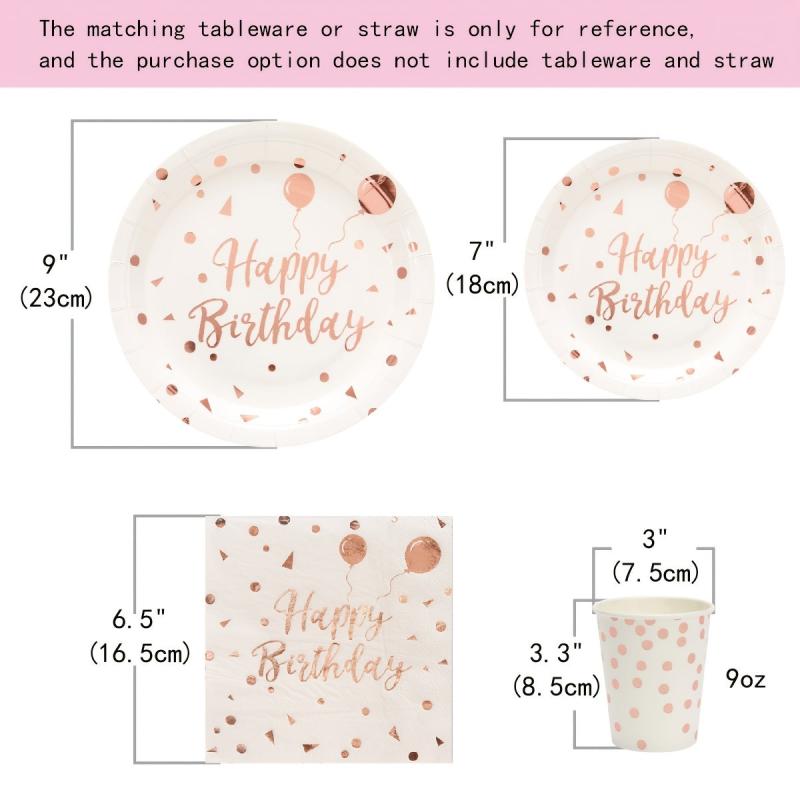 25pcs Happy Birthday Tableware Rose Golden Paper Plates Napkins
