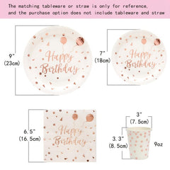 25pcs Happy Birthday Tableware Rose Golden Paper Plates Napkins