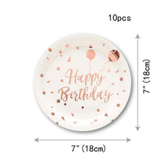 25pcs Happy Birthday Tableware Rose Golden Paper Plates Napkins