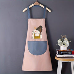 Cartoon Girl Print Apron Waterproof Kitchen Apron