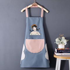 Cartoon Girl Print Apron Waterproof Kitchen Apron