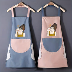 Cartoon Girl Print Apron Waterproof Kitchen Apron