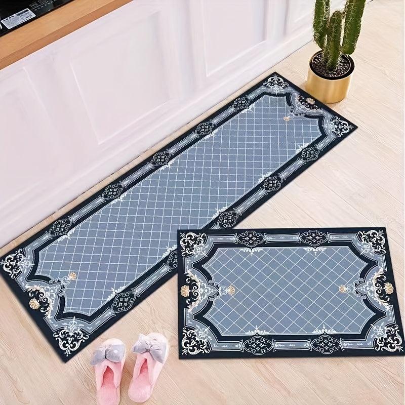 2pcs Plaid Anti Fatigue Kitchen Rugs Absorbent Non Slip Cushioned Mats