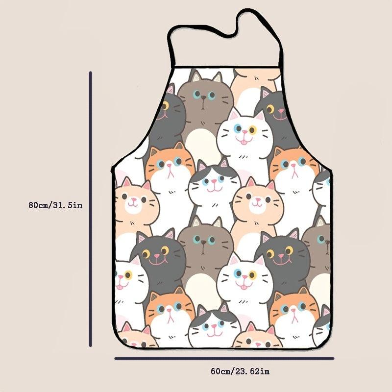 Funny Cartoon Cat Apron Waterproof Kitchen Cooking Baking