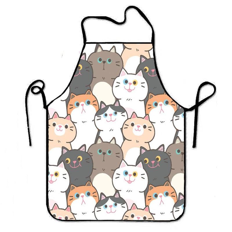 Funny Cartoon Cat Apron Waterproof Kitchen Cooking Baking
